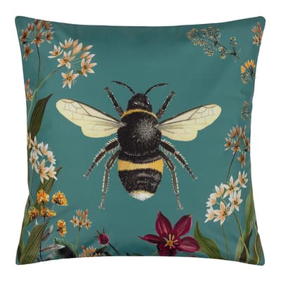 Midnight Garden Bee 43x43cm Outdoor Cushion, Teal