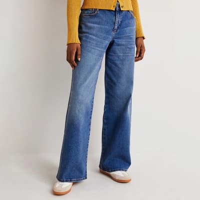 Blue Low Rise Wide Leg Stretch Jeans