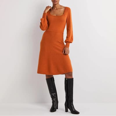 Brown Square Neck Knitted Dress
