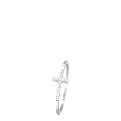 Silver Diamond Cross Ring