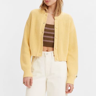 Yellow Cropped Cotton Blend Cardigan