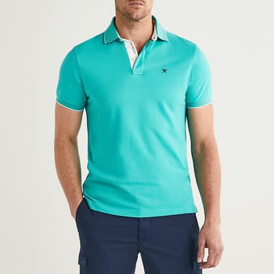Turquoise Contrast Collar Cotton Polo Shirt