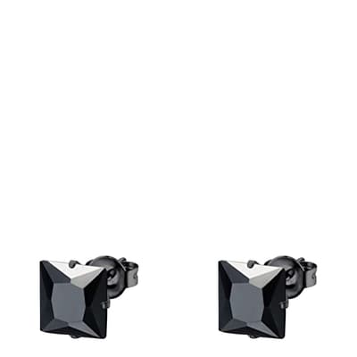 Black Plated Black Zirconia  Square Stud Earrings
