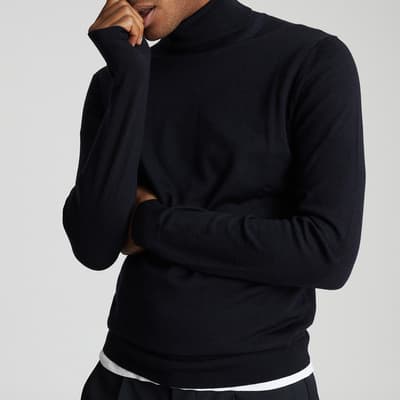Navy Caine Roll Neck Wool Jumper