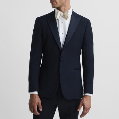 Navy Poker Single Breasted Wool Blend Jacket