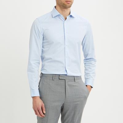 Light Blue Wheel Slim Fit Cotton Blend Shirt
