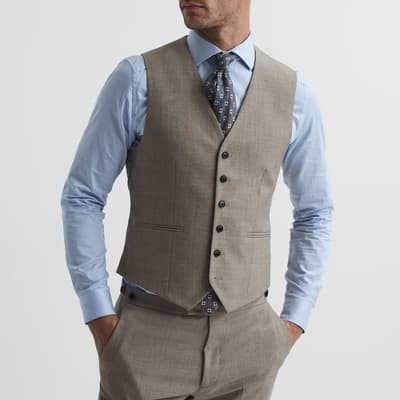 Taupe Rope Single Breasted Wool Waistcoat