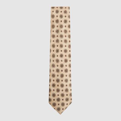 Oatmeal Pluto Medallion Print Silk Blend Tie