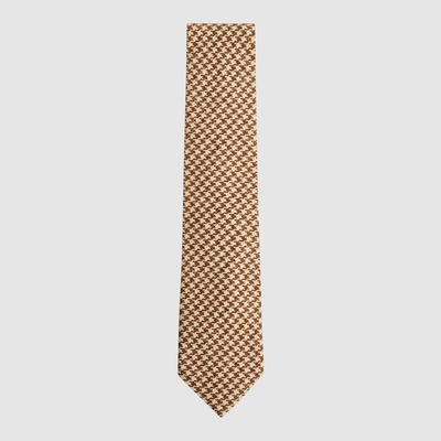 Camel Venus Dogtooth Print Silk Blend Tie