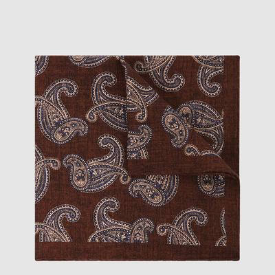 Chocolate Water Paisley Print Silk Blend Pocket Square