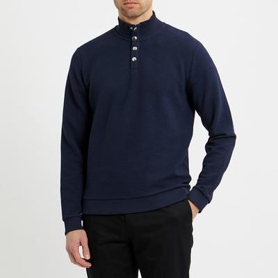 Navy Elijah High Button Neck Jumper