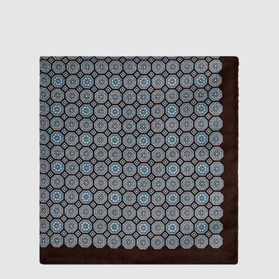 Coffee Bampton Pattern Silk Pocket Square