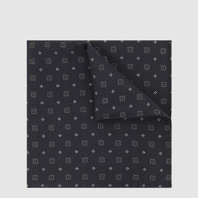 Navy Warm Paisley Print Silk Blend Pocket Square