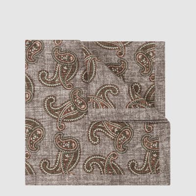 Taupe Equinox Paisley Wool Blend Pocket Square