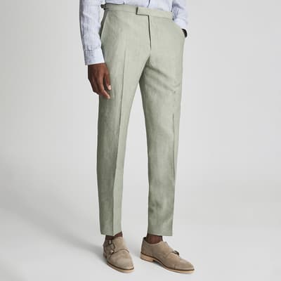 Green Hue Tapered Linen Blend Trousers