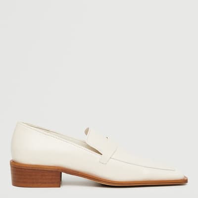 Cream Leather Pointed Loafers