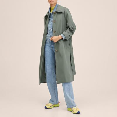 Blue Belt Cotton-Blend Trench Coat