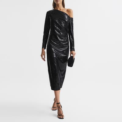 Black Jodie Sequin Midi Dress