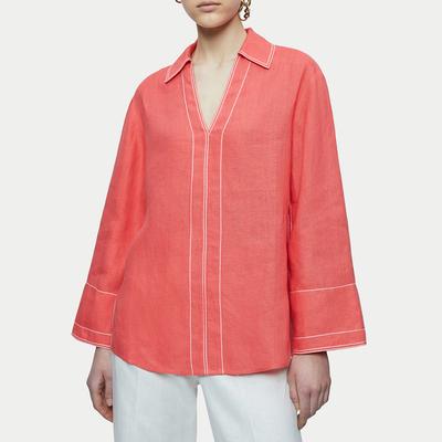Coral Contrast Stitch Tunic Blouse