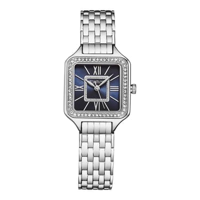 Women's Silver/Blue Confidant Square Crystal Watch 27mm
