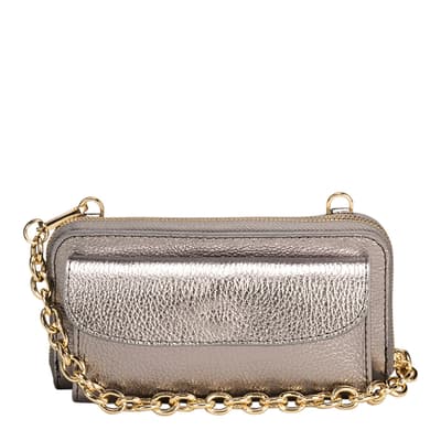 Silver Leather Top Handle Bag