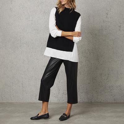 Black Faux Leather Striped Trousers