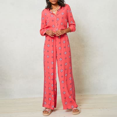 Pink Clara Print Wide Trousers