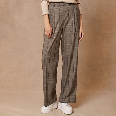 Brown Check Wide Leg Trousers