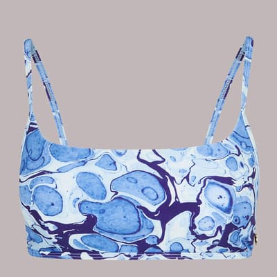 Blue Marble Print Bikini Top