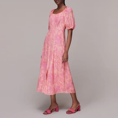 Pink Batik Print Silk Blend Midi Dress