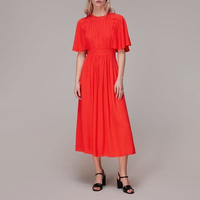 Red Amelia Cape Sleeve Midi Dress