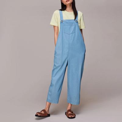 Blue Rita Wide Leg Cotton Blend Dungarees