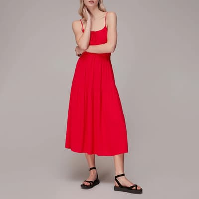 Red Gracie Smocked Midi Dress
