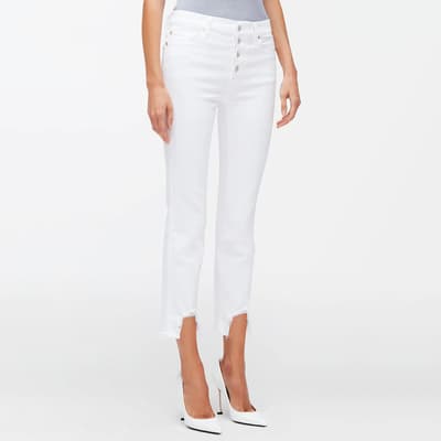 White Straight Cropped Stretch Jeans