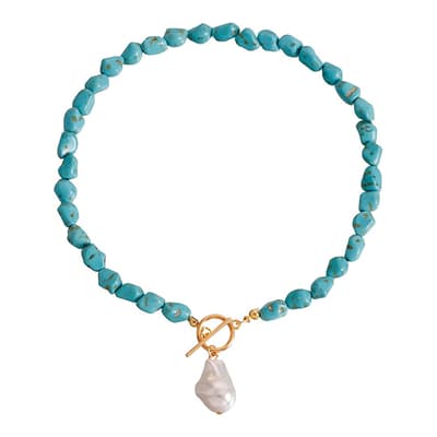 18K Gold Turquoise & Pearl Necklace