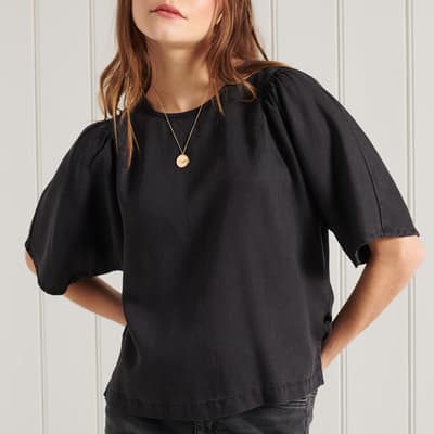 Black Tencel Woven T-Shirt