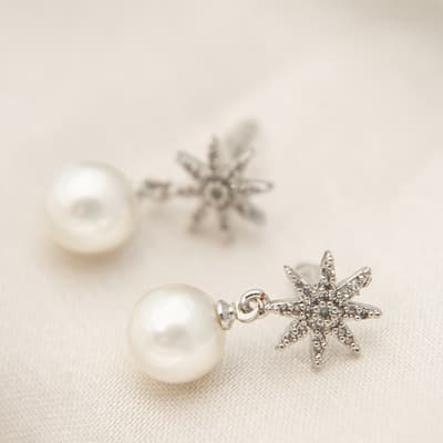 Silver/White Star Pearl Drop Earrings