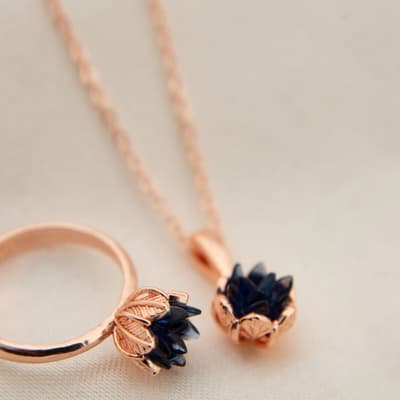 Rose Gold/Black Necklace And Ring Set