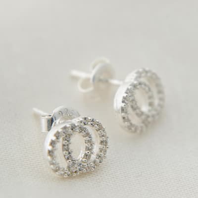 Silver Double Circle Stud Earrings