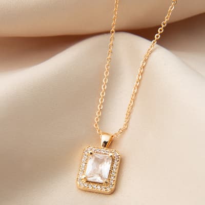 Yellow Gold/Silver Square Cut Pendant Necklace