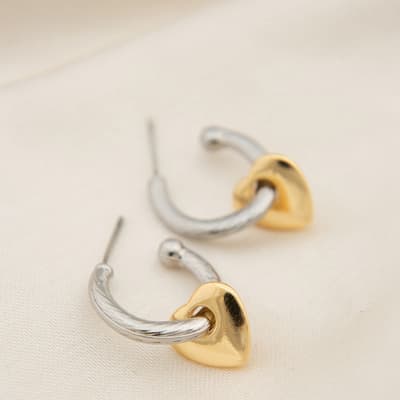 Yellow Gold/Silver Two Tone Heart Hoop Earrings