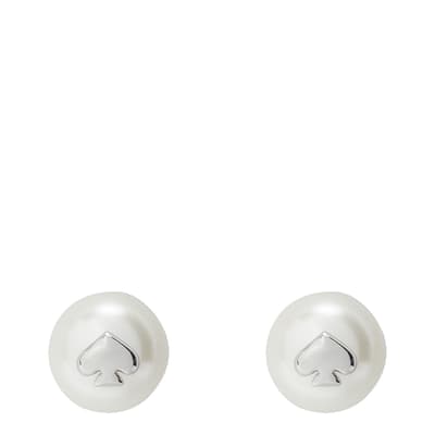 Cream Silver Spade Stud Earrings