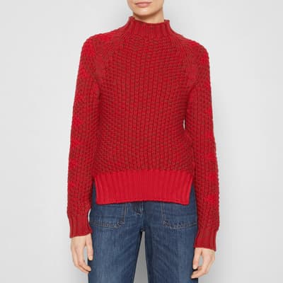 Red Textured Wool Jumper