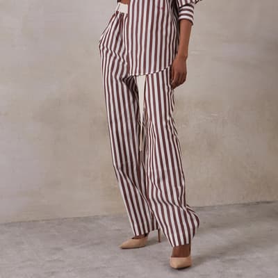 Dark Brown Striped Cotton Trousers