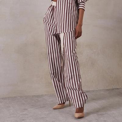 Dark Brown Striped Cotton Trousers