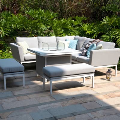 SAVE £640 - Pulse Square Corner Dining Set , With Fire Pit Table , Lead Chine