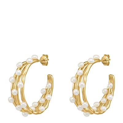 Vermeil Medium Triple Row Waterfall Pearl Hoops