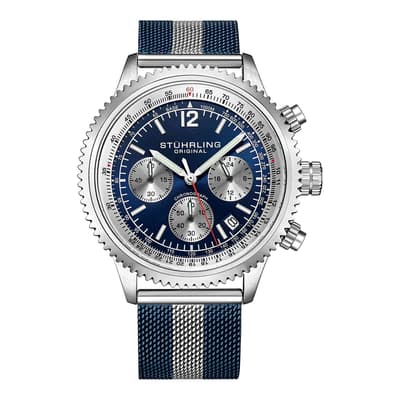 Men's Blue/Silver Striped Monaco Chrono Watch 44mm