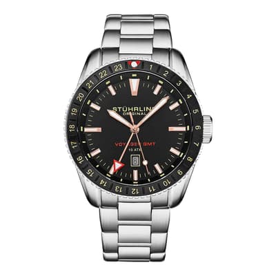 Men's Silver/Black Voyager GMT Quartz Diver Watch 42mm