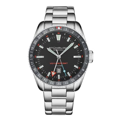 Men's Silver/Black Voyager GMT Quartz Watch 42mm